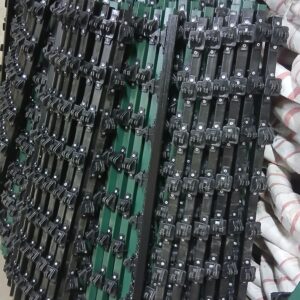 electric fence post with insulators.