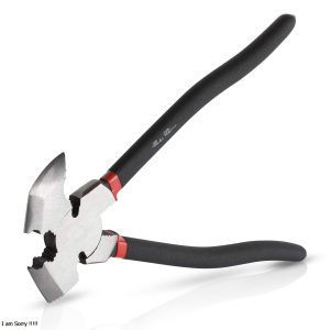 Heavy-duty steel fencing pliers with wire gripping and cutting edges